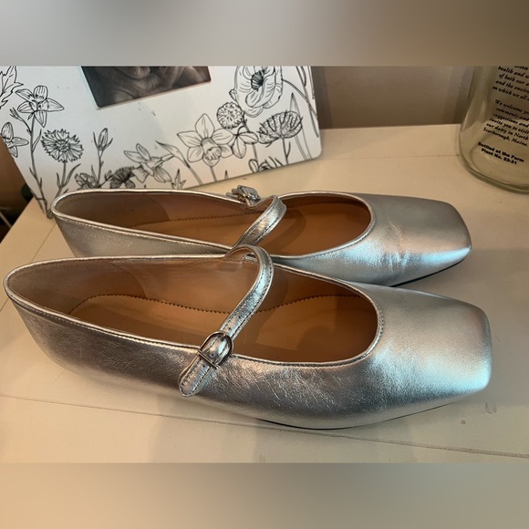 J. Crew Silver Square Toe Anya Mary Jane Ballet Flat Leather - Picture 5 of 11